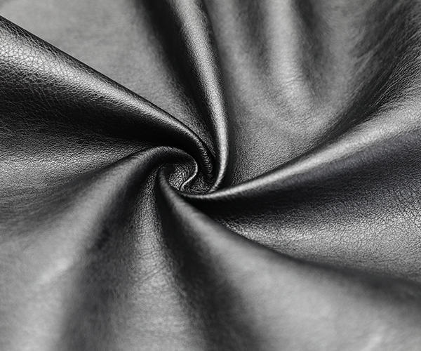 Bright Black Polyester Spandex PU Leather Fabric